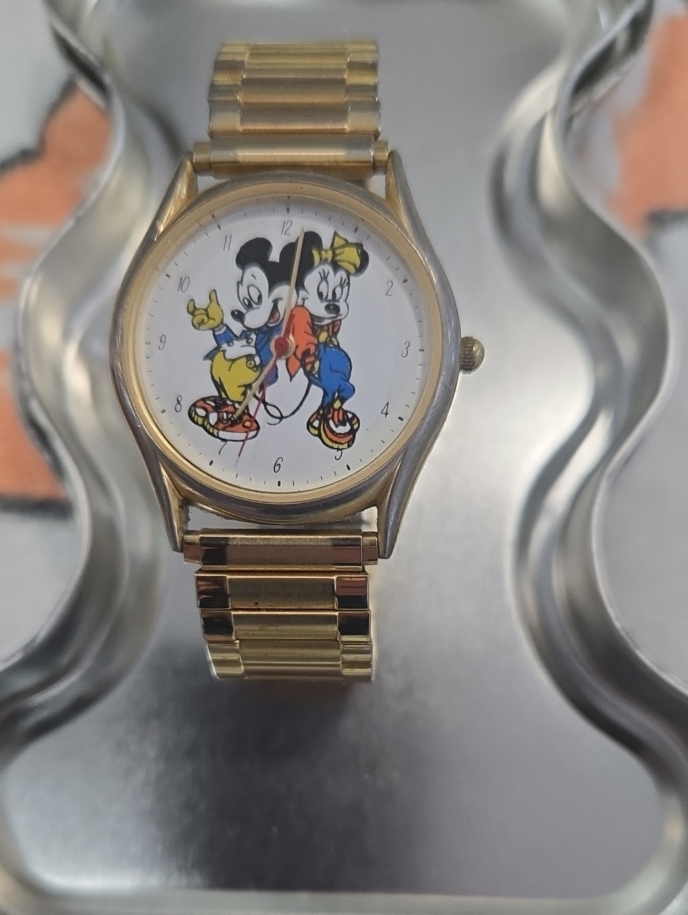 Disney Parks Gold-tone Mikey And Minnie Dial Watch with White Face